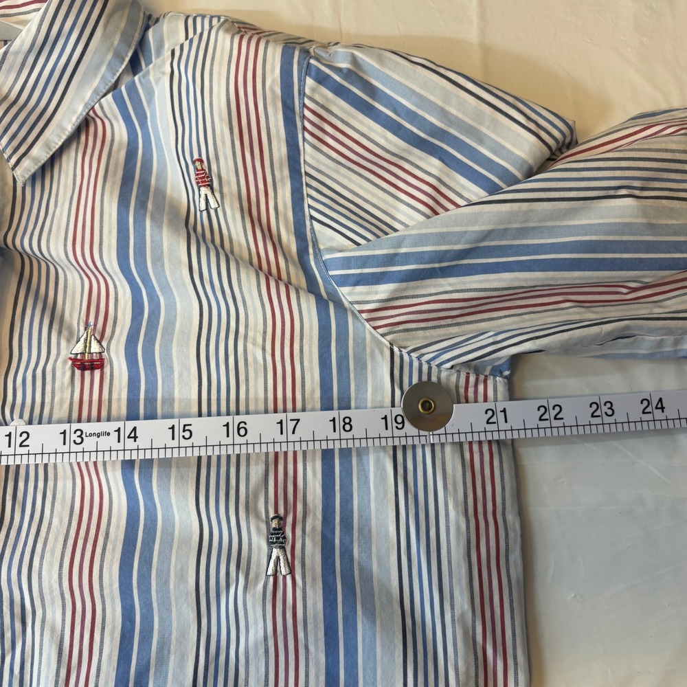 Alfred Dunner Women 12P Nautical Sailboat Striped Roll Tab Sleeve Shirt Blue - Picture 8 of 14